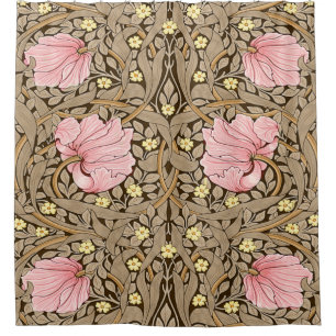 W Morris Pimpernel Pattern in Pink & Sepia Douchegordijn