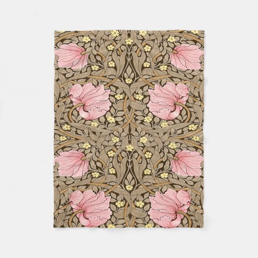 W Morris Pimpernel Pattern in Pink & Sepia Fleece Deken (Voorkant)