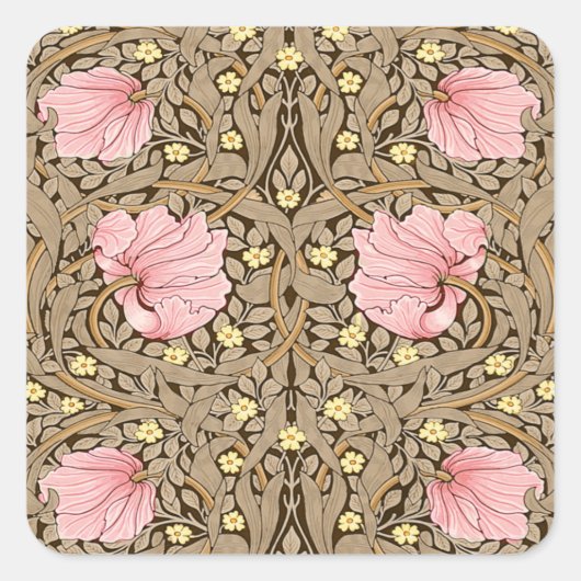 W Morris Pimpernel Pattern in Pink & Sepia Vierkante Sticker (Voorkant)