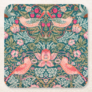 W Morris Pink Strawberry Thief Vierkante Kartonnen Onderzetter