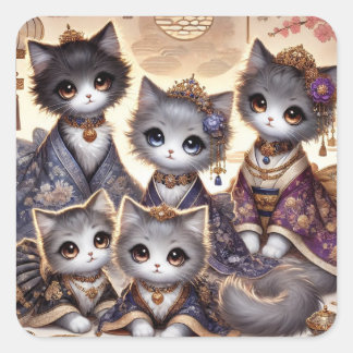 Wa-lolita Japanse koninklijke kattenfamilie Vierkante Sticker