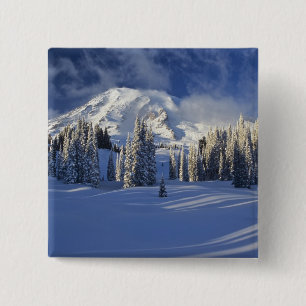 WA, Mt. Rainier NP, Mt. Rainier en Paradise Vierkante Button 5,1 Cm