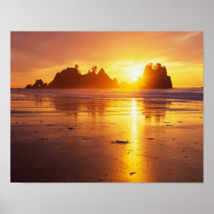WA, Olympic NP, Shi Shi-strand bij zonsondergang, Poster