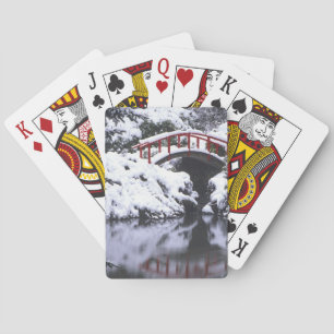 WA, Seattle, Maanbrug en vijver na winter 2 Pokerkaarten