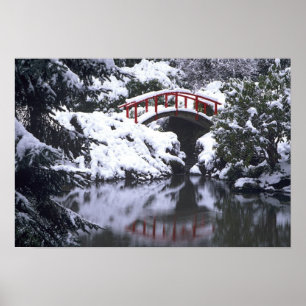 WA, Seattle, Maanbrug en vijver na winter 2 Poster