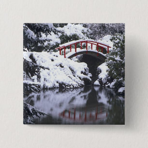 WA, Seattle, Maanbrug en vijver na winter 2 Vierkante Button 5,1 Cm