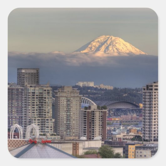 WA, Seattle, Mount Rainier uit Kerry Park Vierkante Sticker (Voorkant)