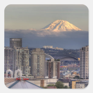 WA, Seattle, Mount Rainier uit Kerry Park Vierkante Sticker