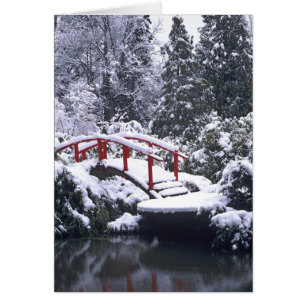 WA, Seattle, Pont de lune et étang après l'hiver