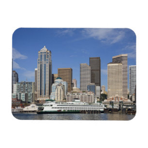 WA, Seattle, Seattle silhouet met veerboot Magneet
