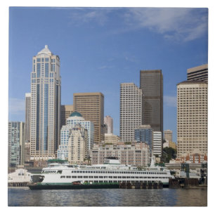 WA, Seattle, Seattle silhouet met veerboot Tegeltje