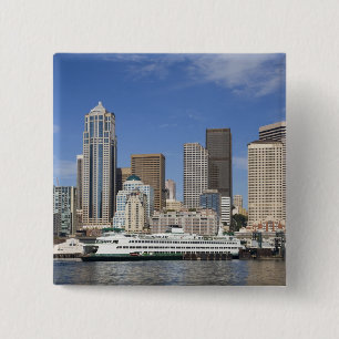 WA, Seattle, Seattle silhouet met veerboot Vierkante Button 5,1 Cm