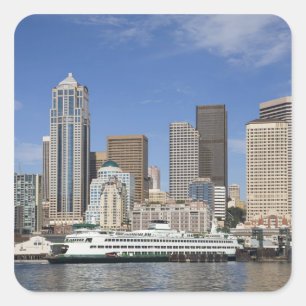 WA, Seattle, Seattle silhouet met veerboot Vierkante Sticker