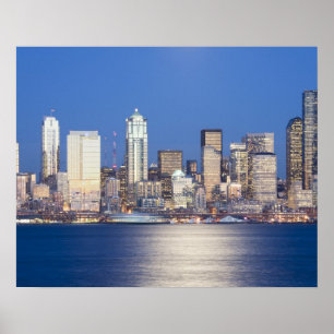 WA, Seattle, skyline van Seattle en Elliott Bay, 2 Poster