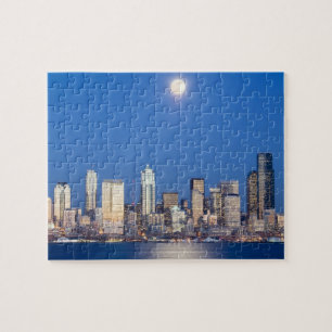 WA, Seattle, skyline van Seattle en Elliott Bay 3 Legpuzzel