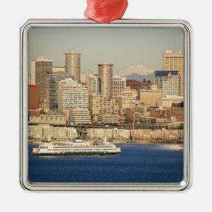 WA, Seattle, skyline van Seattle en Elliott Bay Metalen Ornament