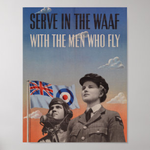 WAAF in uniform met Pilot naast haar Poster
