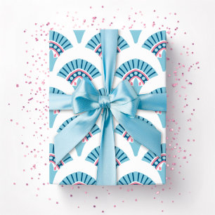 Waaier met plooien in roze en aqua cadeaupapier