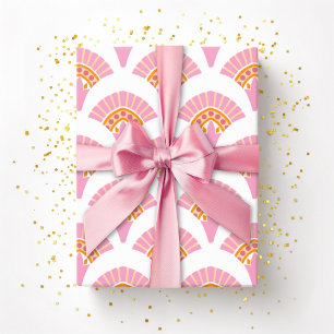 Waaier met plooien in roze en oranje cadeaupapier