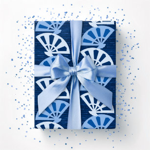 Waaierstreep in Blauwe Indigo Cadeaupapier