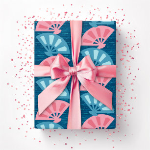 Waaierstreep in Roze en Aqua Cadeaupapier