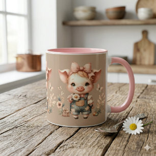 Waanzinnig Biggetje in Pastelkleurige Overall Brui Mok