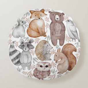Waanzinnig Waterverf Woodland Animals Pattern Rond Kussen