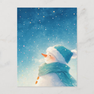 Waanzinnige Lachende Sneeuwman Onder Sterrenhemel Briefkaart