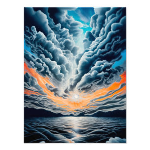 Waar de hemel ontmoet Zee: een rustige oceaan zons Foto Afdruk