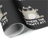 Waar het feestje bij Funny Party Cat Pun Dark BG Cadeaupapier (Rol Hoek)