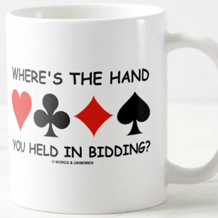 Waar is de hand die je bij het bieden had? koffiemok
