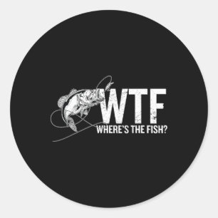 Waar is de vis WTF Funny Vissen Anglers Fisher Ronde Sticker