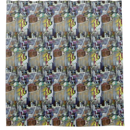 Waar is de viskop curry? Singapore Douchegordijn (Voorkant)