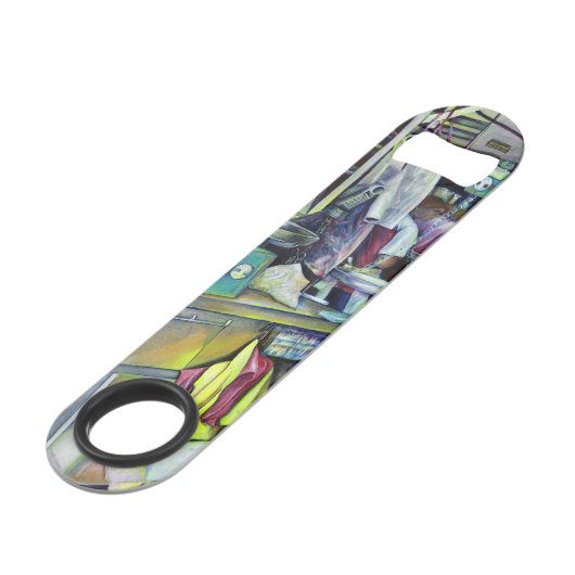 Waar is de viskop curry? Singapore Speed Flessenopener (Achterkant Gekanteld)