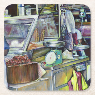 Waar is de viskop curry? Singapore Vierkante Kartonnen Onderzetter