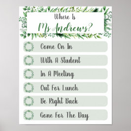 Waar is het deurbord van de Kantoor van de leraar? Poster