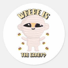 Waar is het Snoep? Schattigee Mummy Halloween Stic Ronde Sticker