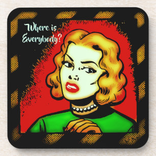 Waar is iedereen ? Retro Comic Onderzetter
