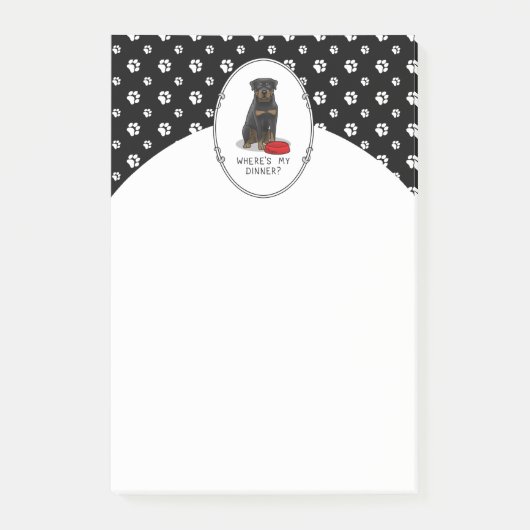 Waar is mijn diner? Rottweiler met Red Dog Dish Post-it® Notes (Voorkant)