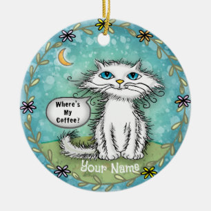 Waar is mijn koffie Scraggles Kat Keramisch Ornament