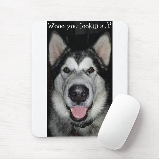 Waar kijk je naar? Alaskan Malamute-muispad. Muismat (Met muis)