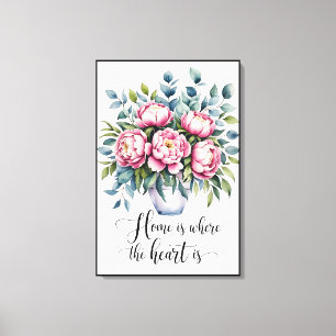 Waar Liefde Verblijft: Delicate Floral Quote Canvas Afdruk
