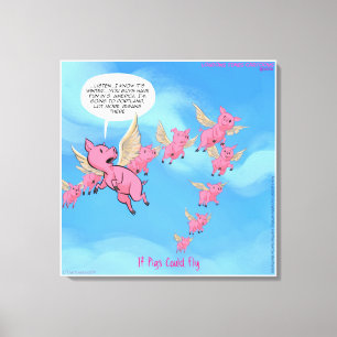 Waar Varkens Vliegen Grappige Vegan Cartoon Canvas Afdruk