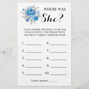 Waar was ze? Blue Flower Shower-game-kaart Flyer