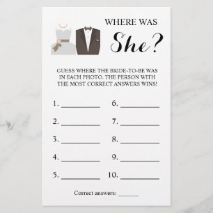 Waar was ze? Bride- en Groom Shower Game-kaart Flyer