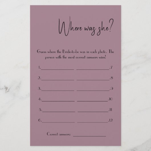 Waar was ze? Shower Game Kaart Flyer (Voorkant)