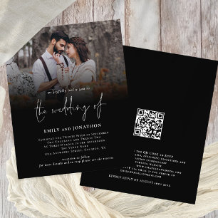 Waarde Fotoscript QR Code Bruiloft Zwart Uitnodige Flyer