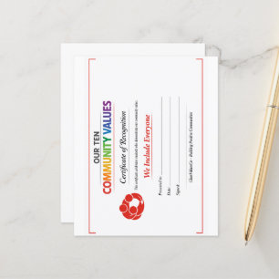 Waarde Inclusie Certificaat 4.5x 5.6 Papierblad