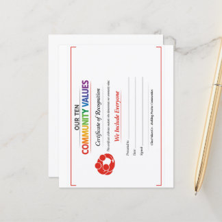 Waarde Inclusie Certificaat 4.5x 5.6 Papierblad