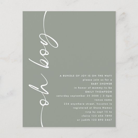 Waarde Script Oh Boy Sage Baby shower Flyer (Voorkant)